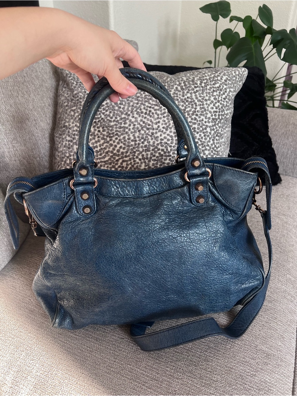 Balenciaga Vintage Le City Velo Navy Blue Leather Satchel Bag - Picture 3 of 13